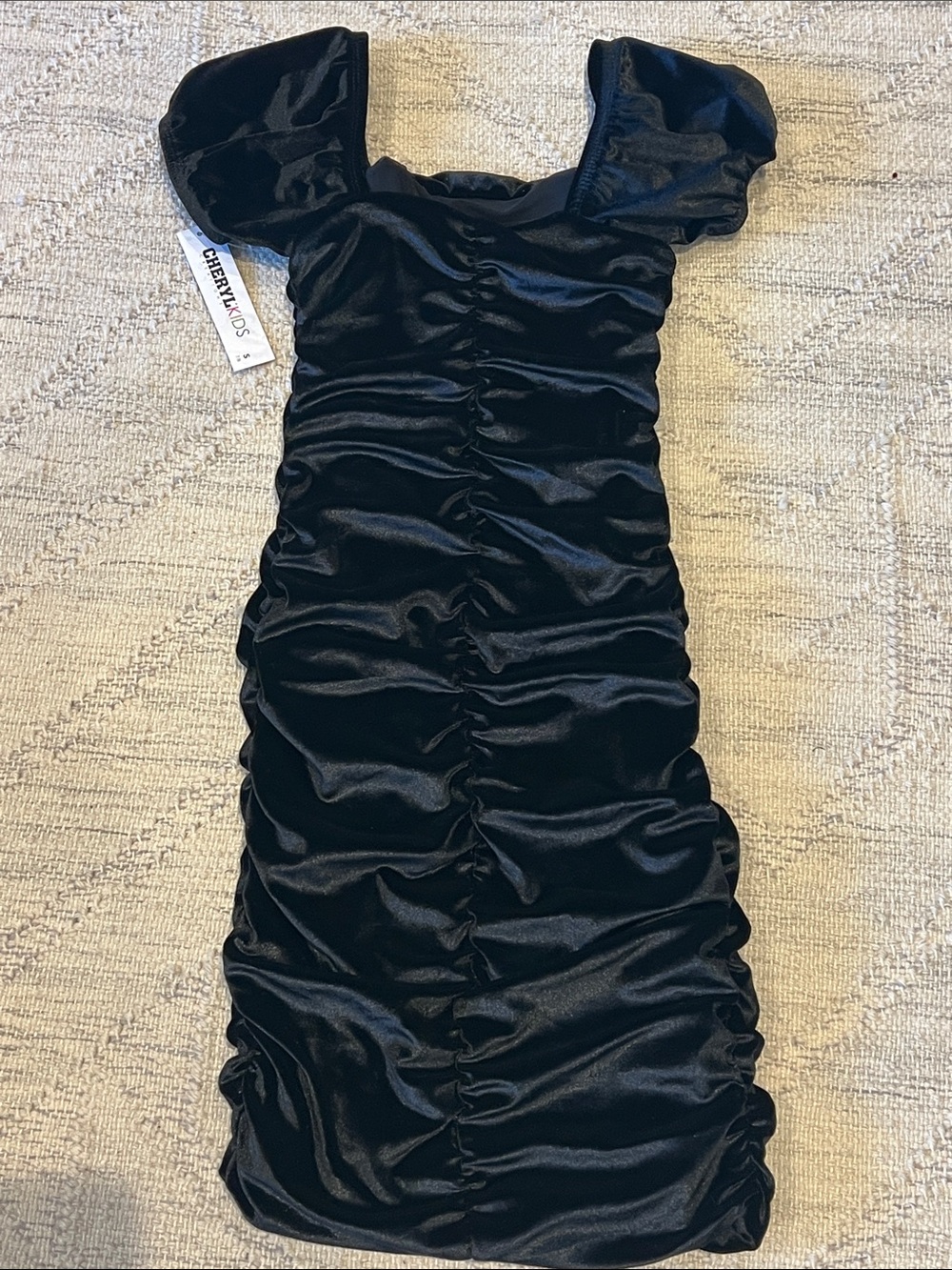 Black Ruched velvet mini Dress for Girls with tags
